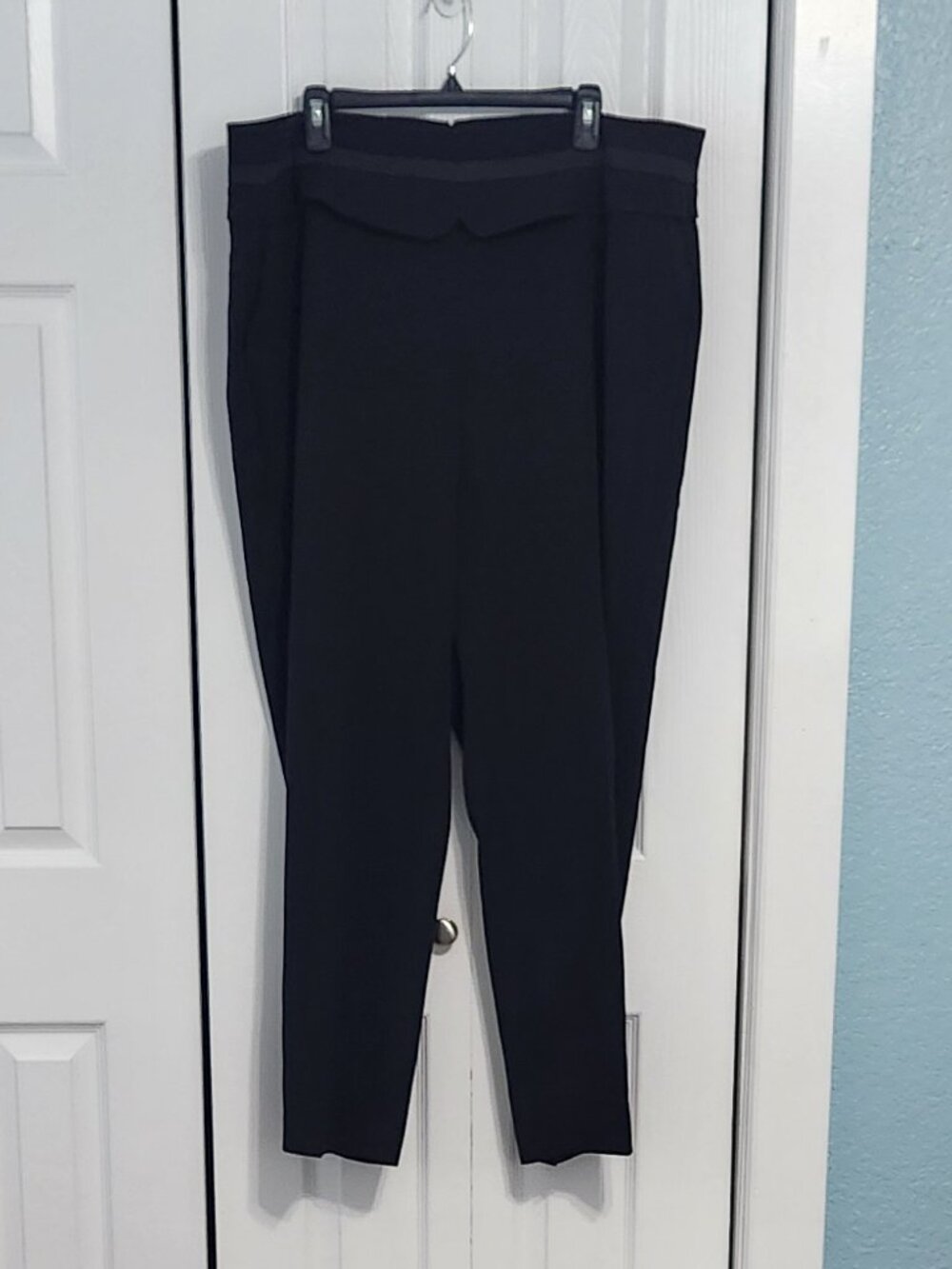 Calvin Klein High Waist Tuxedo Pants 18W Black Faux Cummerbund Satin Trim